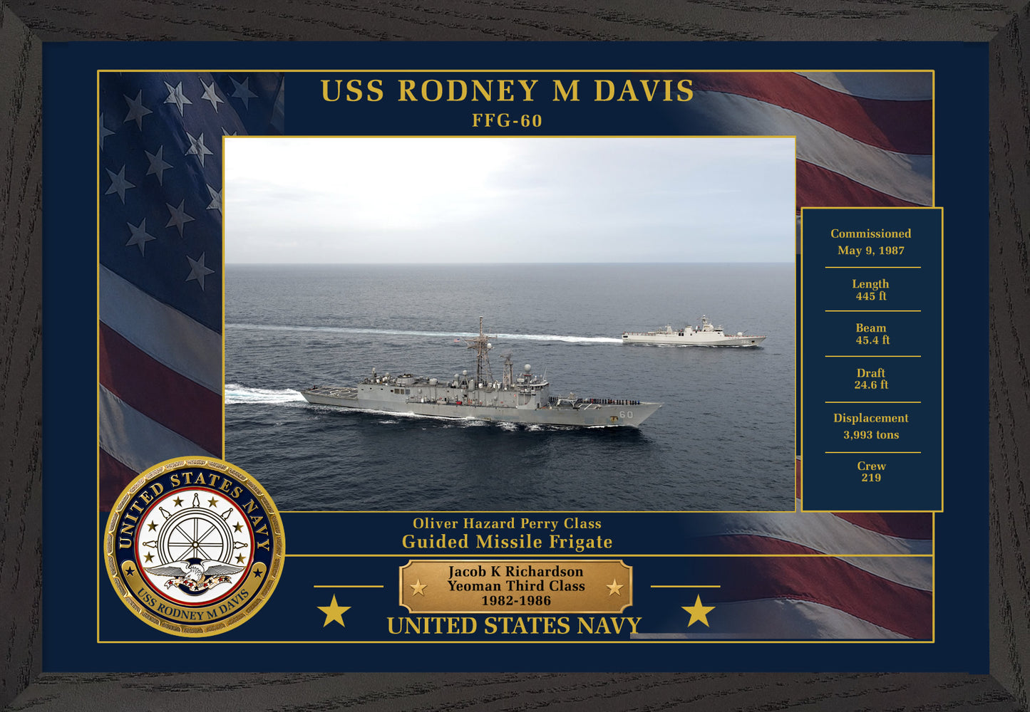 USS Rodney M Davis FFG-60 Framed Patriotic Photo