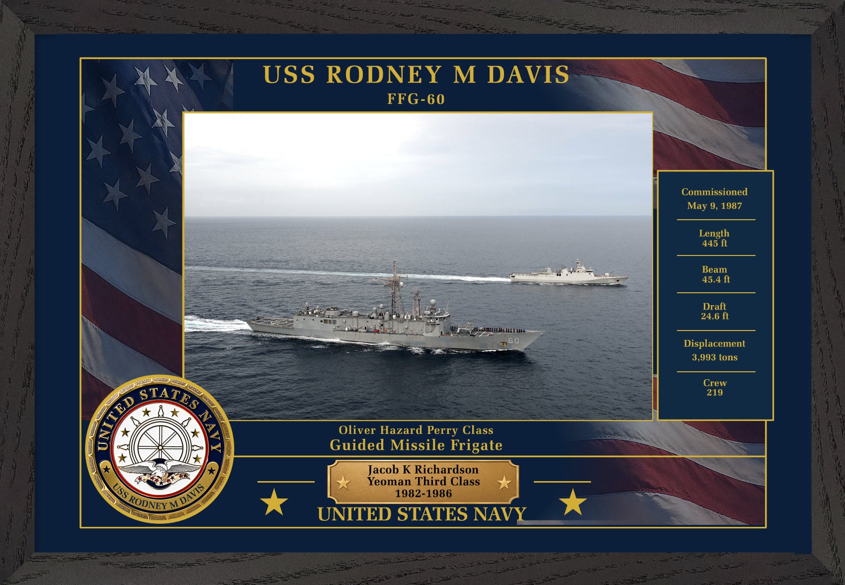 USS Rodney M Davis FFG-60 Framed Patriotic Photo