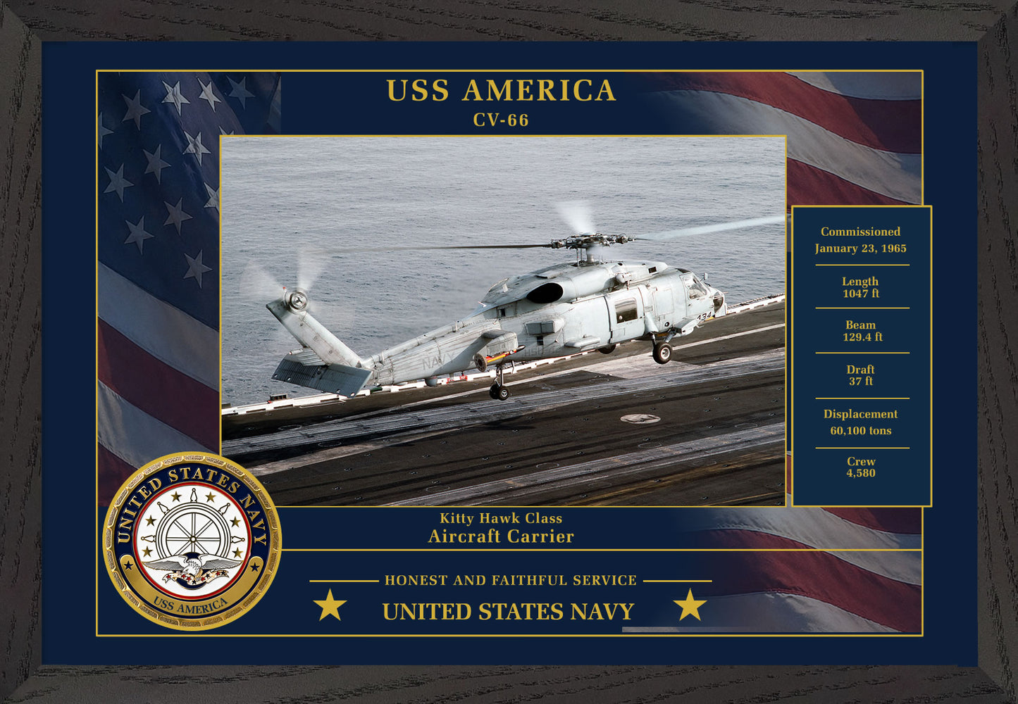 USS America CV-66 Framed Patriotic Photo