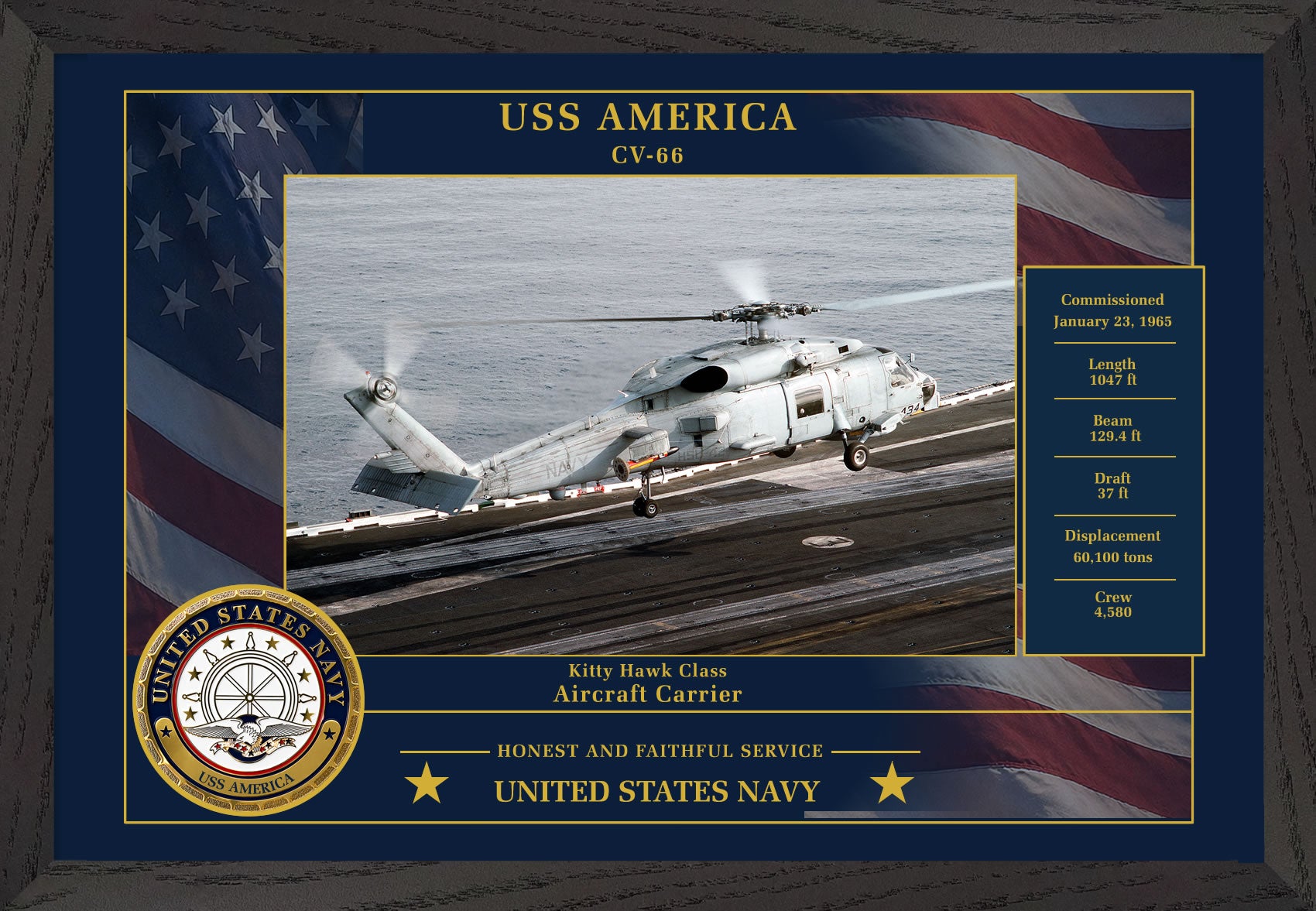 USS America CV-66 Framed Patriotic Photo