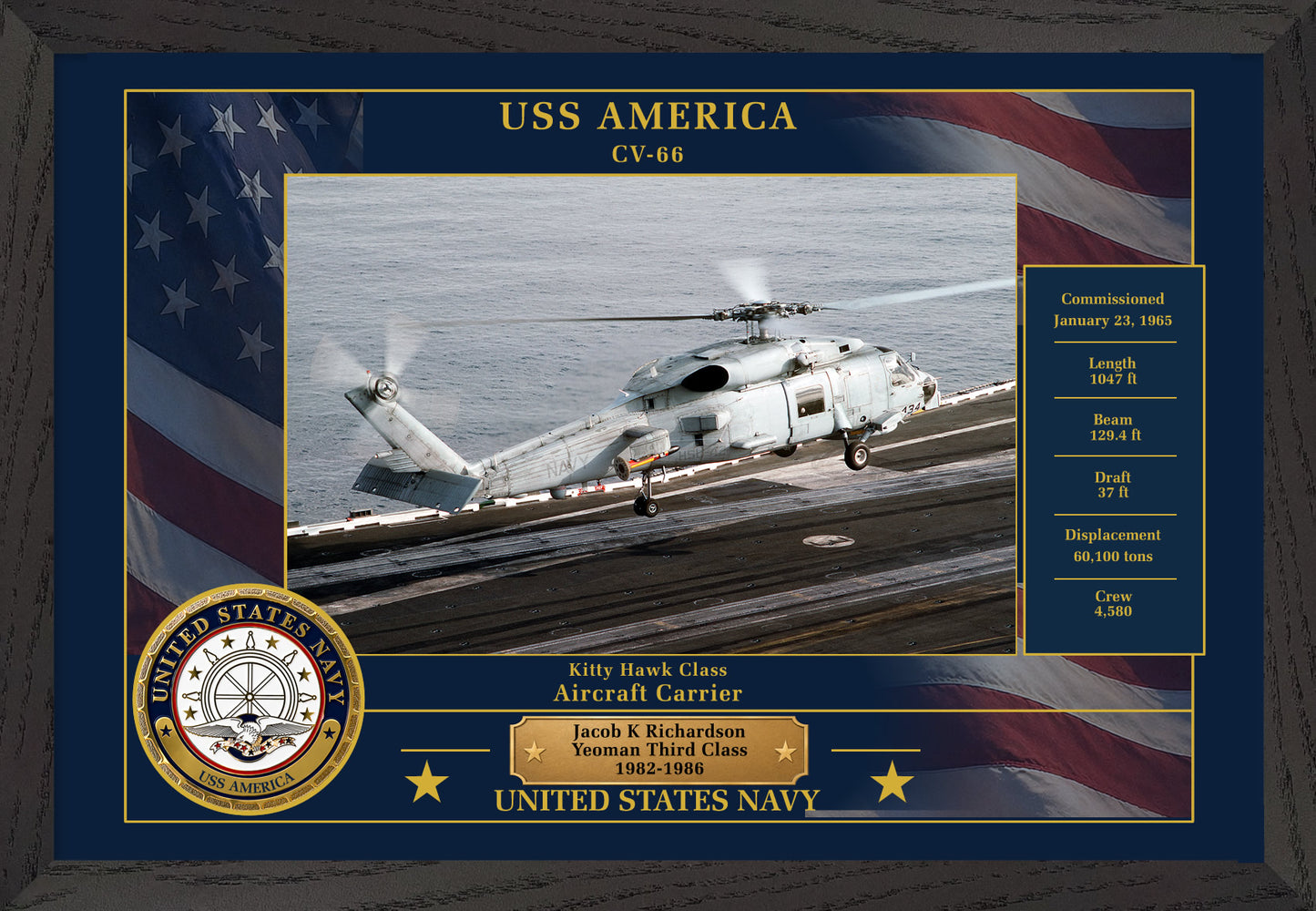 USS America CV-66 Framed Patriotic Photo