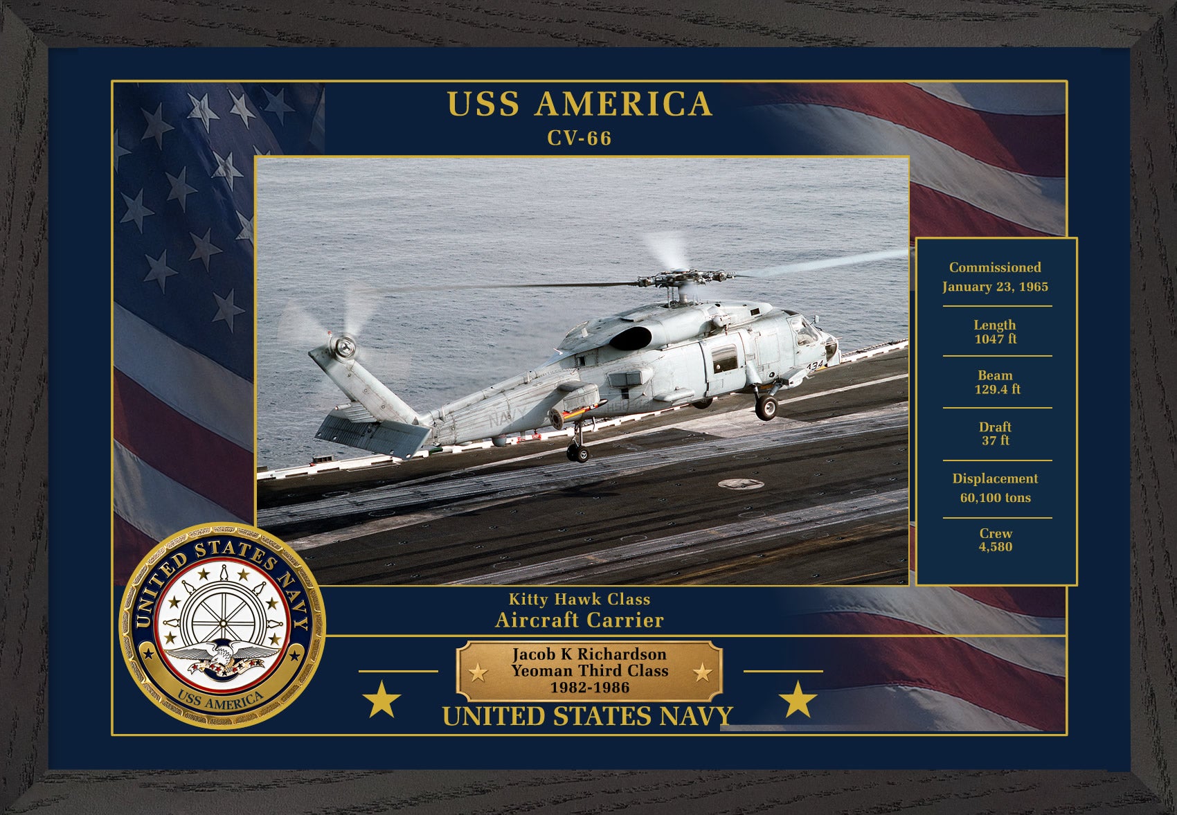 USS America CV-66 Framed Patriotic Photo