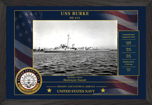 USS Burke DE-215 Framed Patriotic Photo