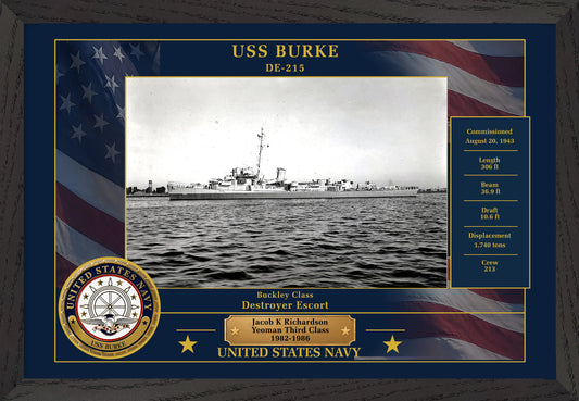 USS Burke DE-215 Framed Patriotic Photo