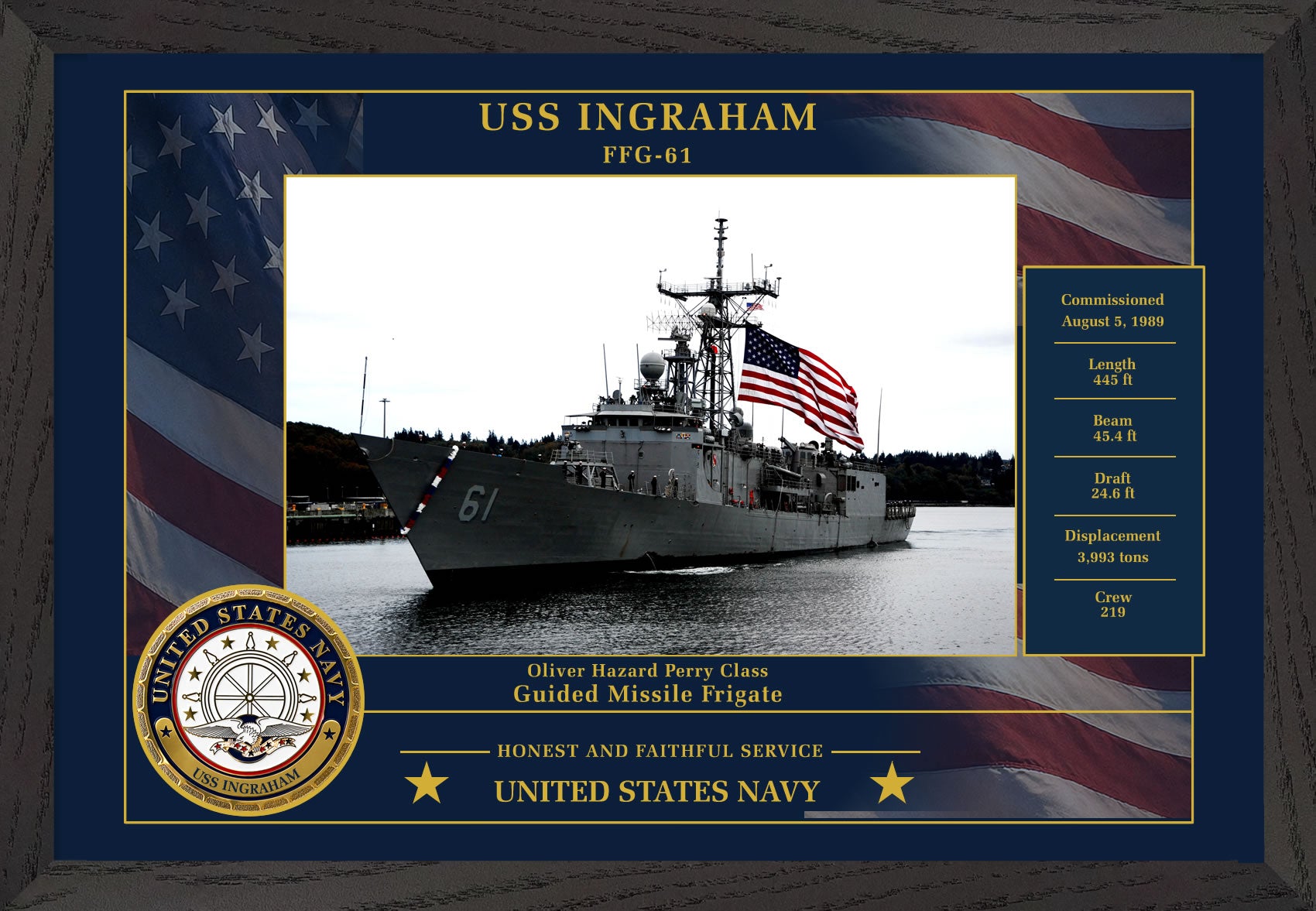 USS Ingraham FFG-61 Framed Patriotic Photo