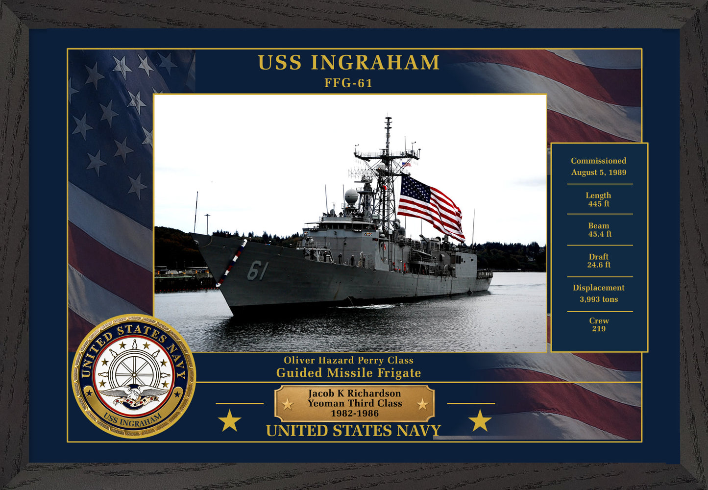 USS Ingraham FFG-61 Framed Patriotic Photo