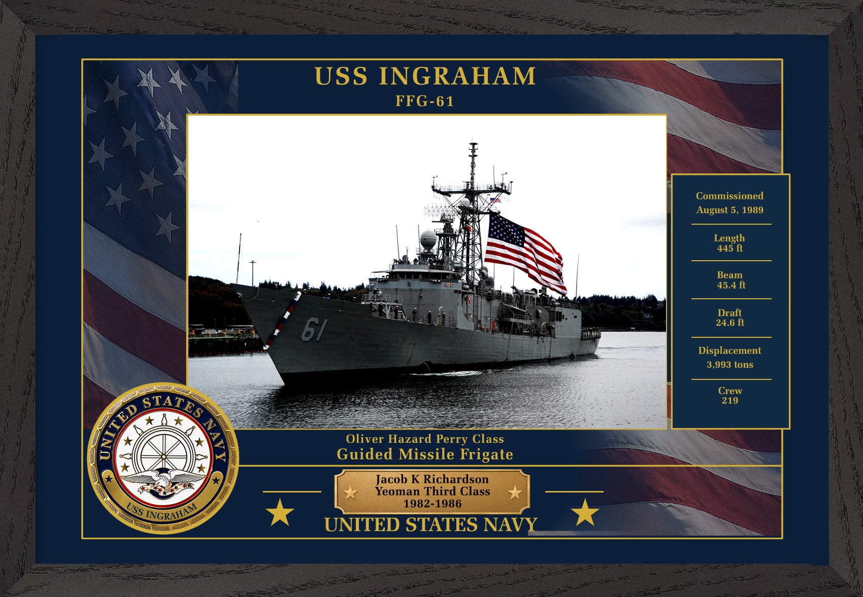 USS Ingraham FFG-61 Framed Patriotic Photo