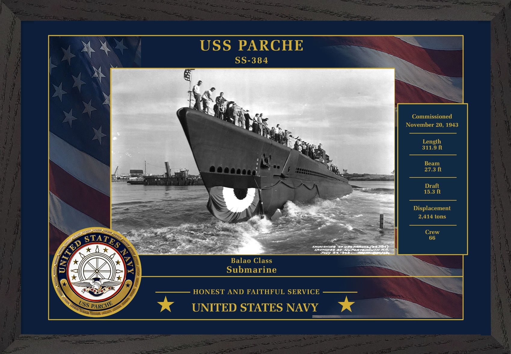 USS Parche SS-384 Framed Patriotic Photo