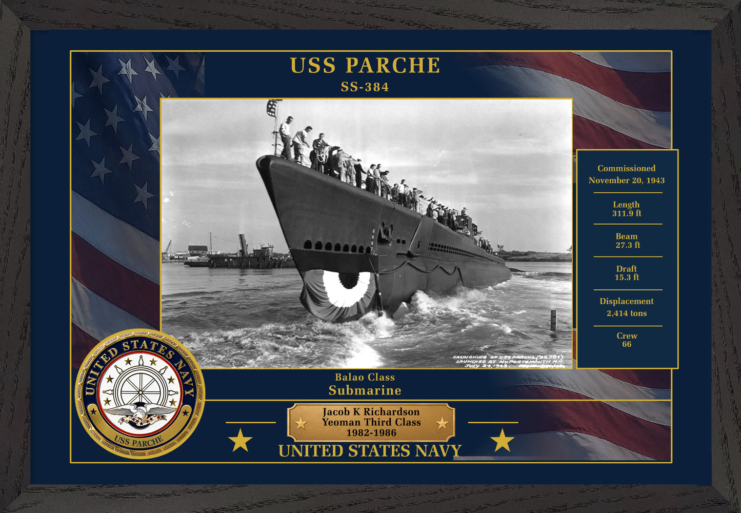 USS Parche SS-384 Framed Patriotic Photo