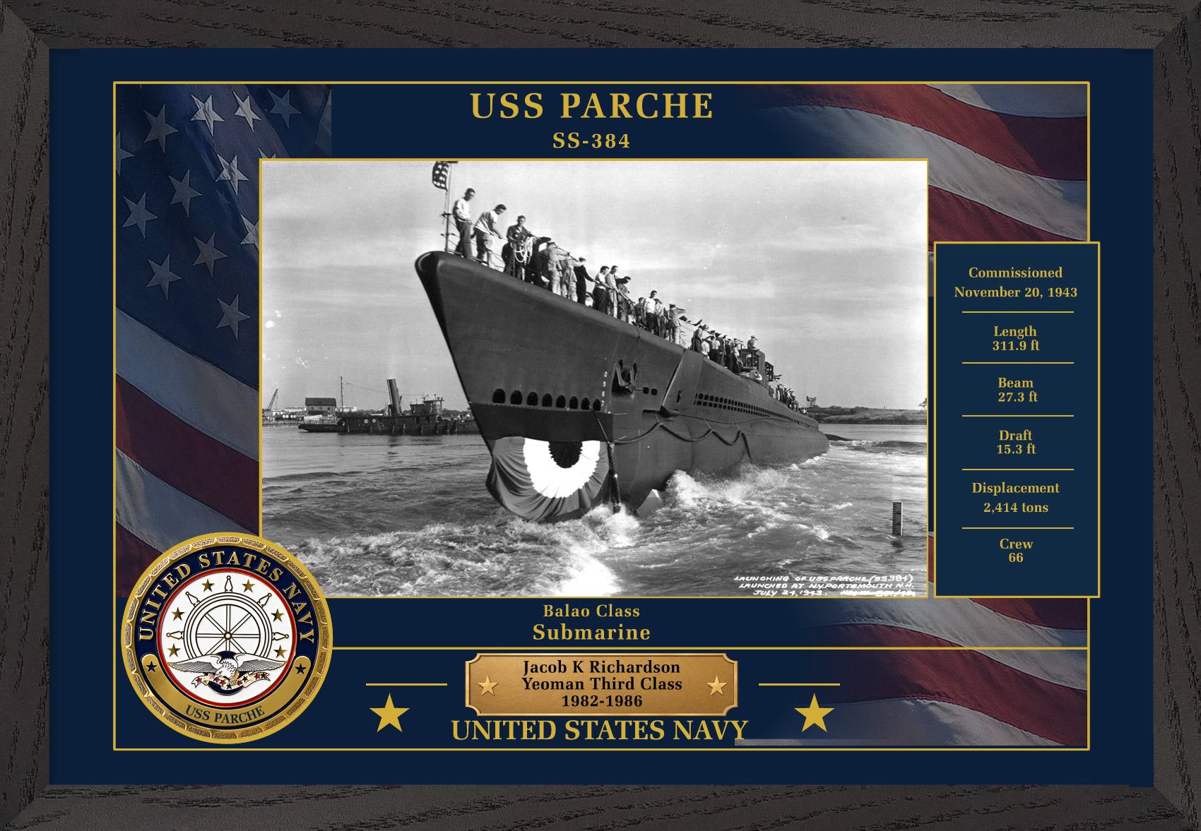 USS Parche SS-384 Framed Patriotic Photo