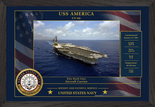 USS America CV-66 Framed Patriotic Photo