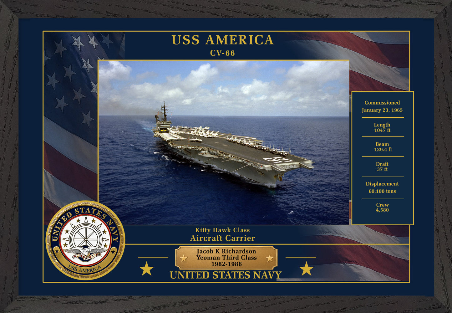 USS America CV-66 Framed Patriotic Photo