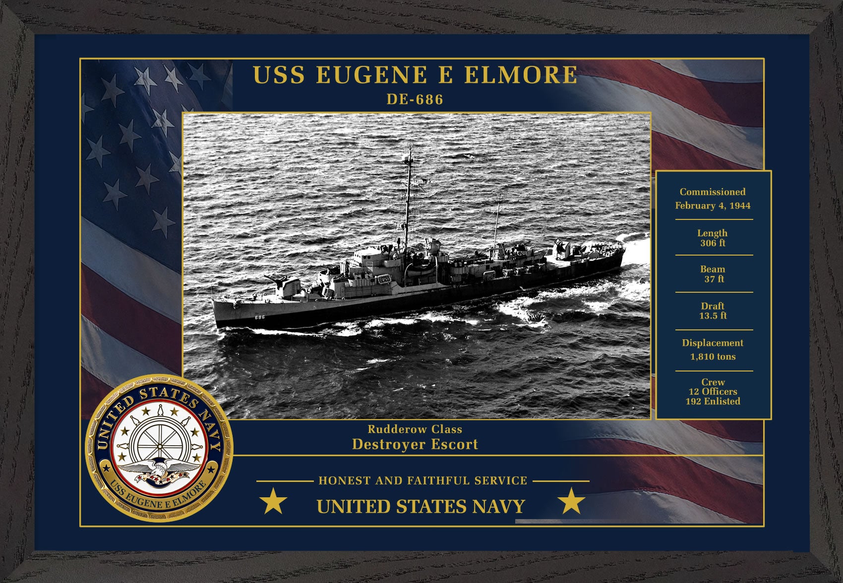 USS Eugene E Elmore DE-686 Framed Patriotic Photo