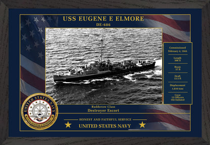 USS Eugene E Elmore DE-686 Framed Patriotic Photo