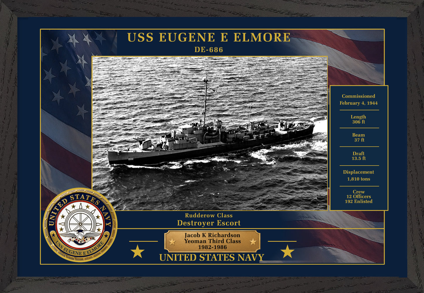 USS Eugene E Elmore DE-686 Framed Patriotic Photo
