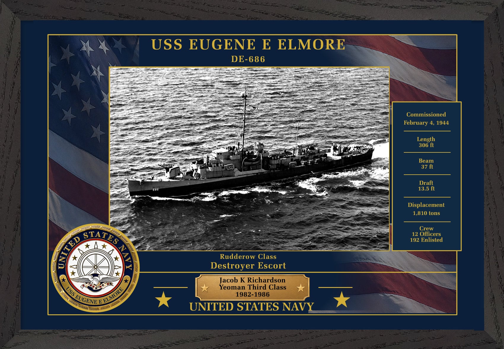 USS Eugene E Elmore DE-686 Framed Patriotic Photo