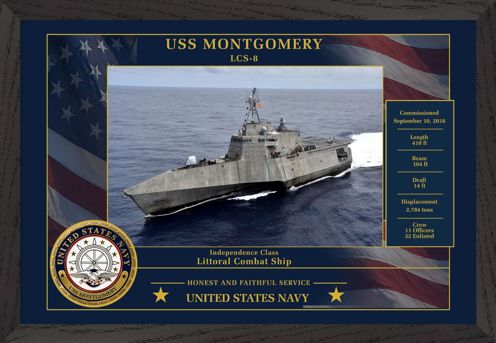 USS Montgomery LCS-8 Framed Patriotic Photo
