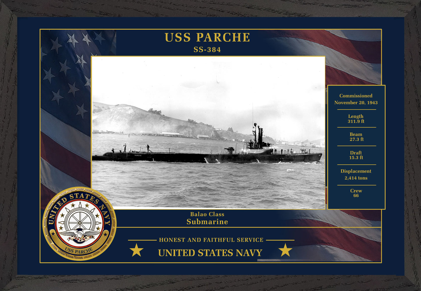 USS Parche SS-384 Framed Patriotic Photo