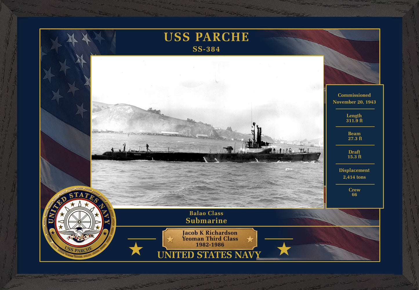 USS Parche SS-384 Framed Patriotic Photo