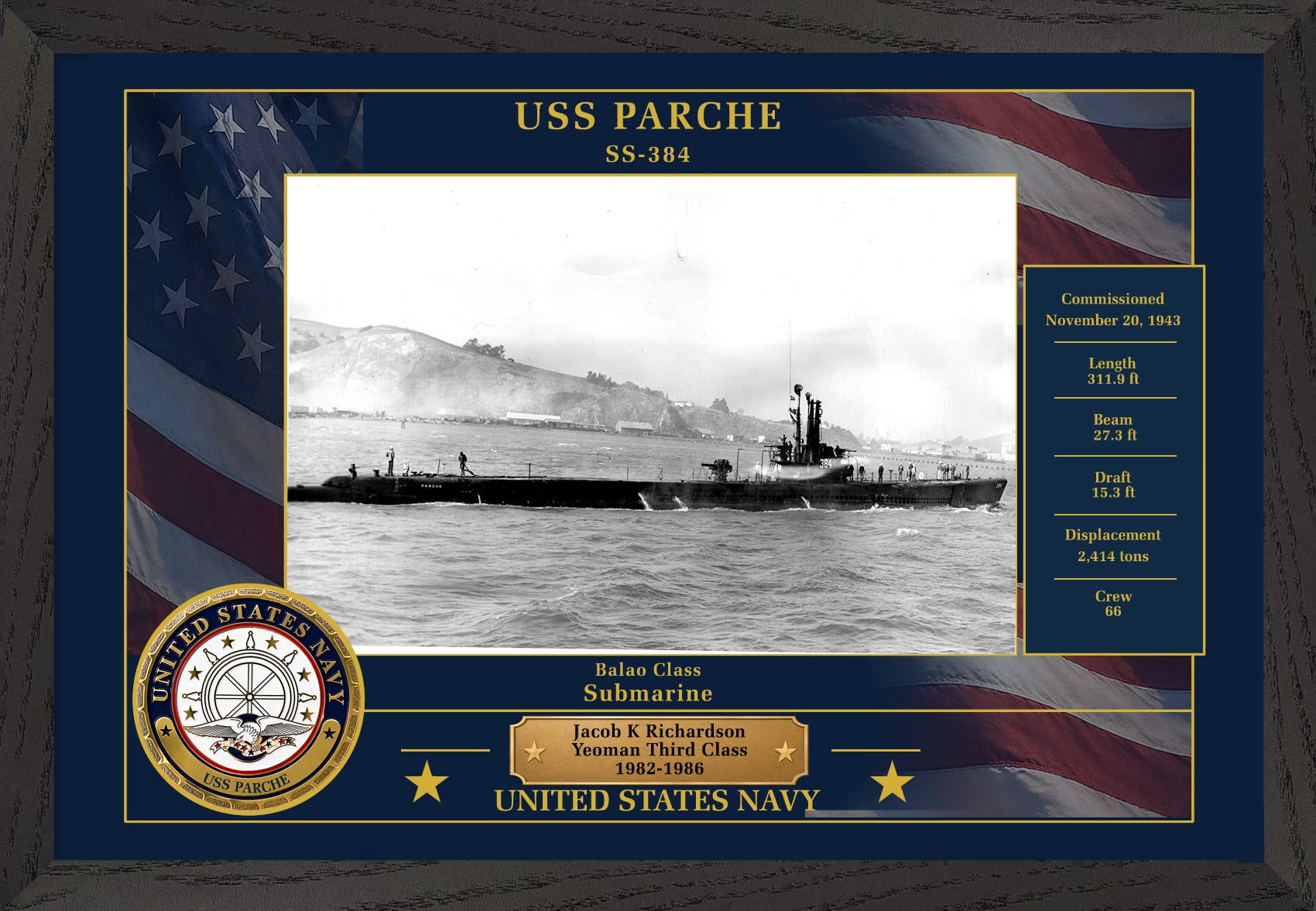 USS Parche SS-384 Framed Patriotic Photo