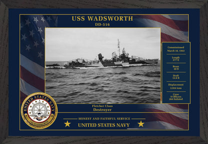 USS Wadsworth DD-516 Framed Patriotic Photo