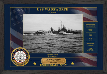USS Wadsworth DD-516 Framed Patriotic Photo