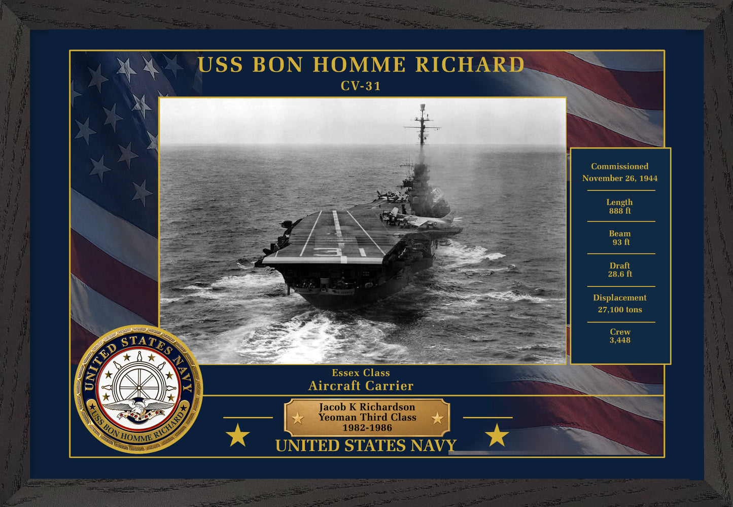 USS Bon Homme Richard CV-31 Framed Patriotic Photo