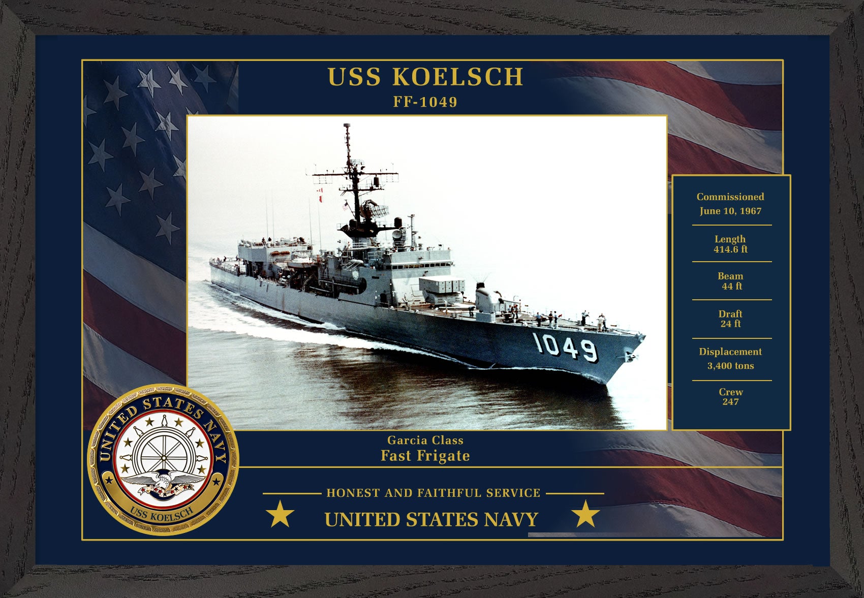 USS Koelsch FF-1049 Framed Patriotic Photo