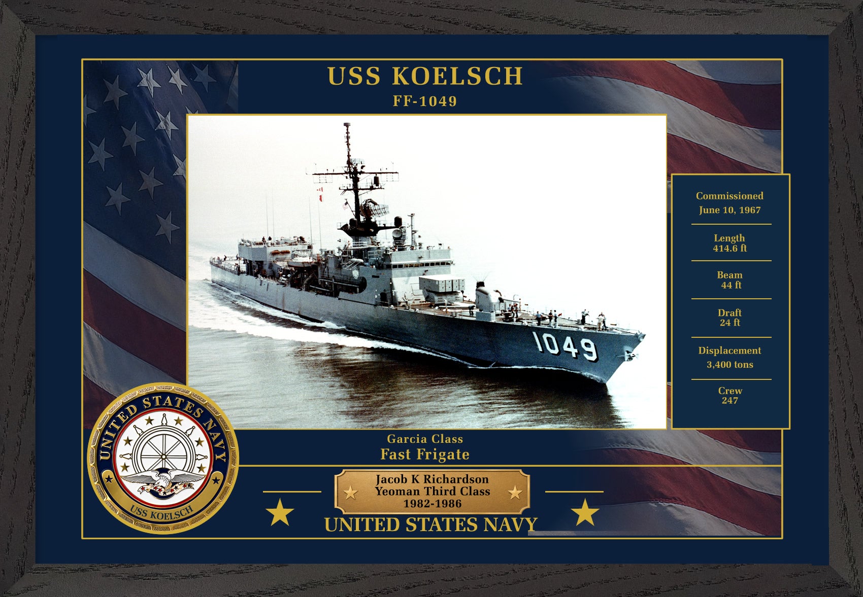 USS Koelsch FF-1049 Framed Patriotic Photo