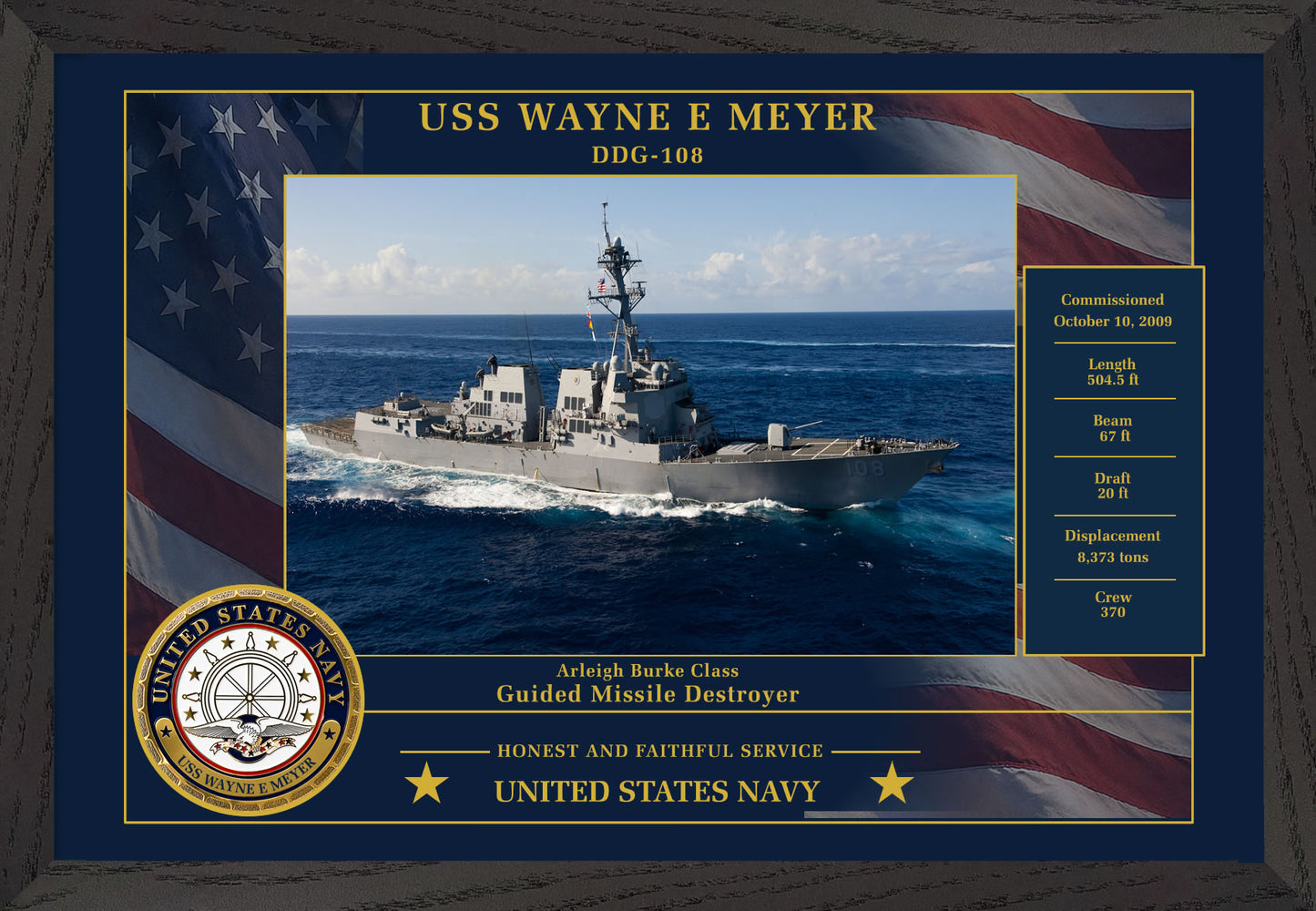 USS Wayne E Meyer DDG-108 Framed Patriotic Photo