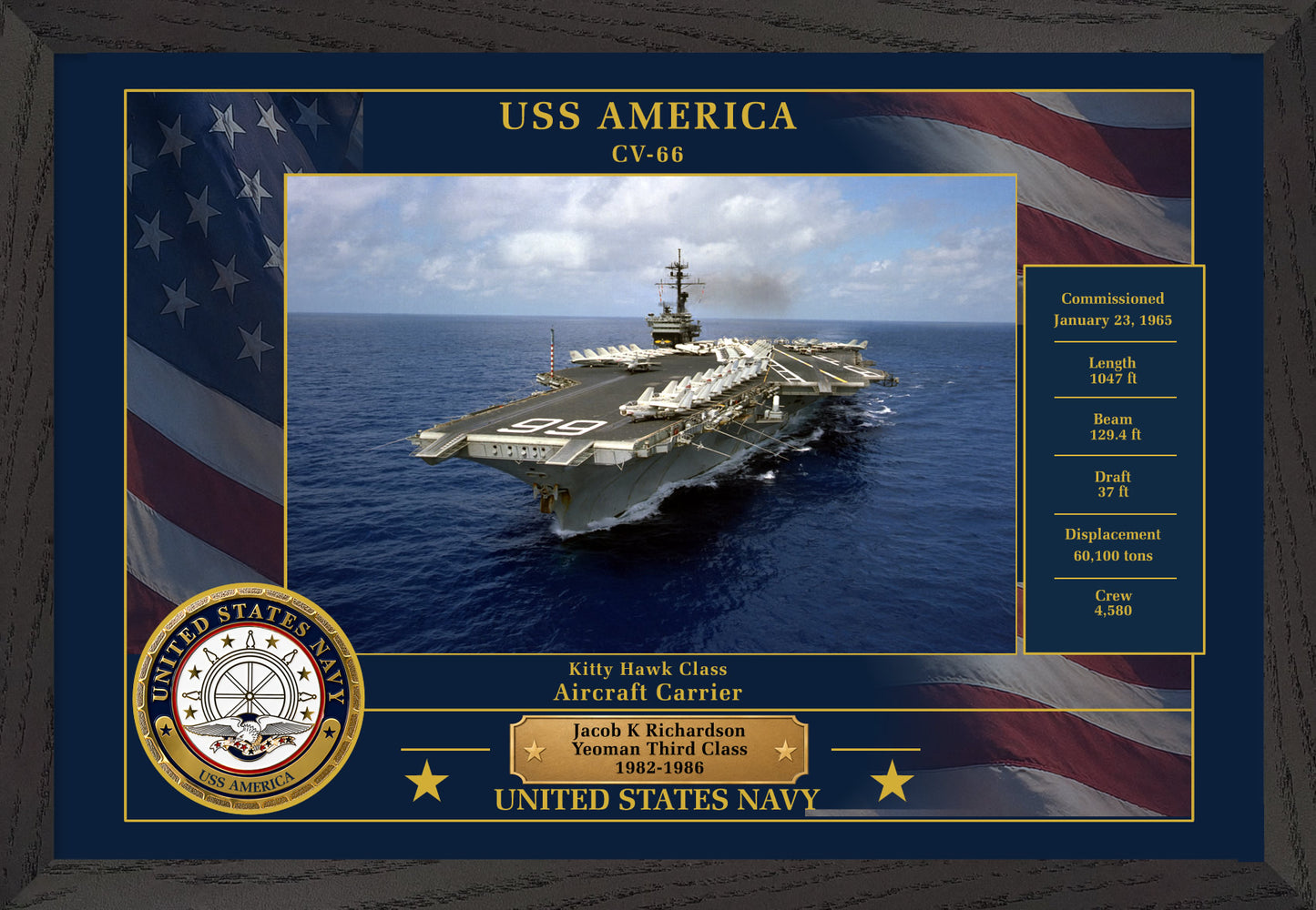 USS America CV-66 Framed Patriotic Photo