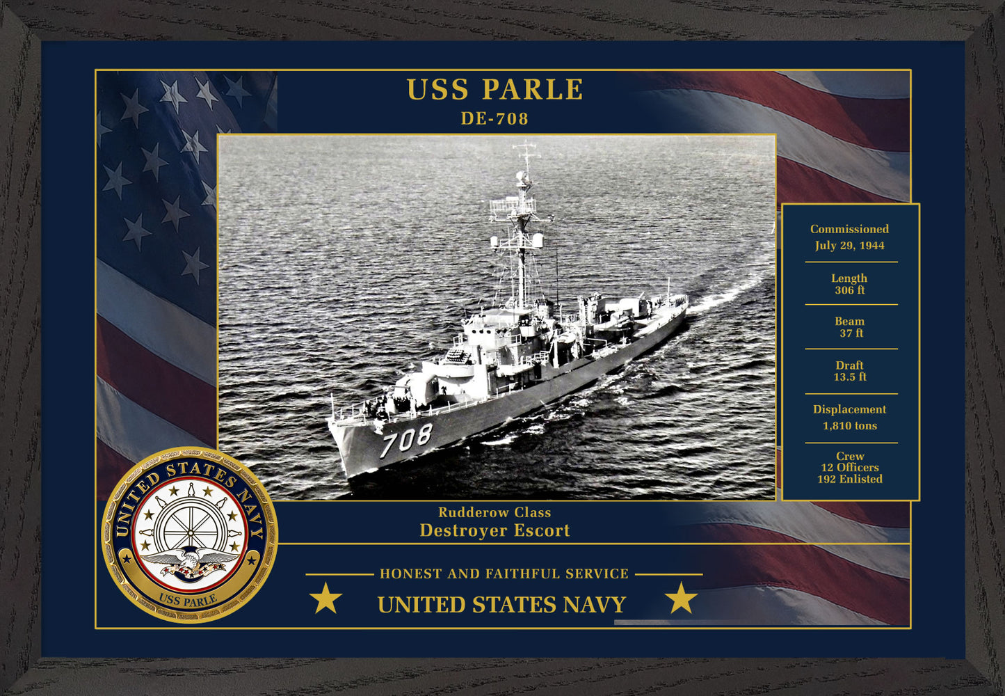 USS Parle DE-708 Framed Patriotic Photo