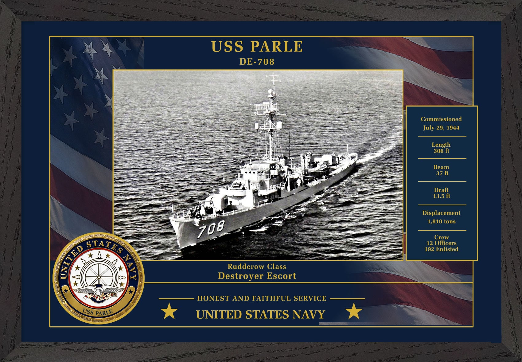 USS Parle DE-708 Framed Patriotic Photo