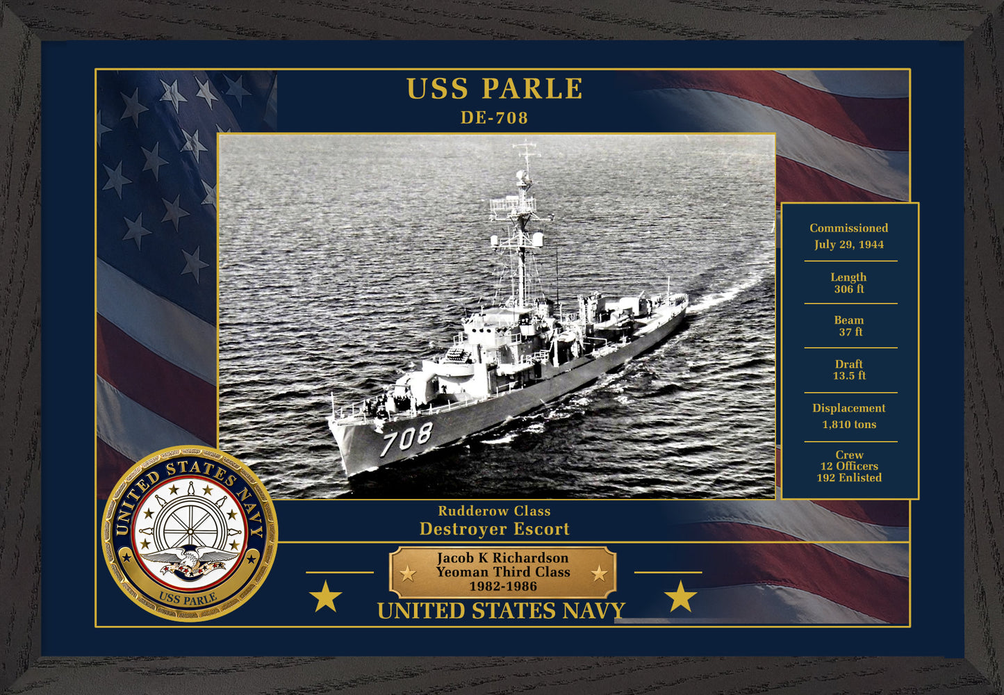USS Parle DE-708 Framed Patriotic Photo