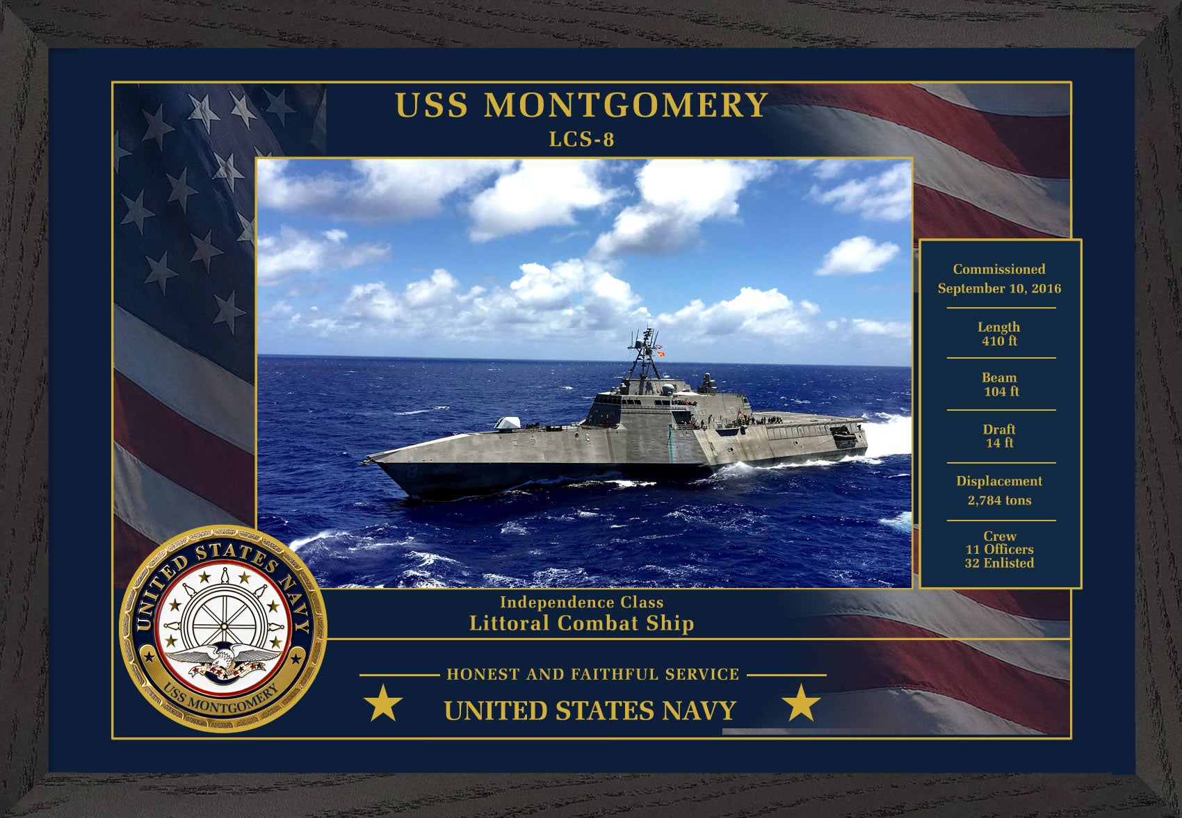 USS Montgomery LCS-8 Framed Patriotic Photo