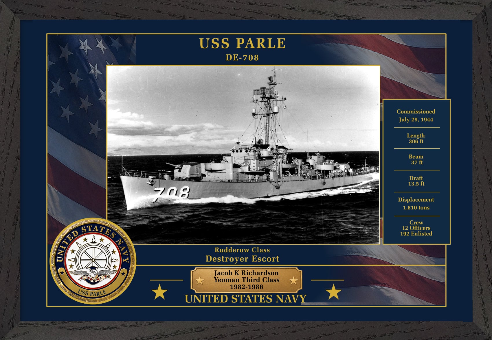 USS Parle DE-708 Framed Patriotic Photo