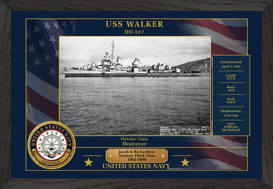 USS Walker DD-517 Framed Patriotic Photo