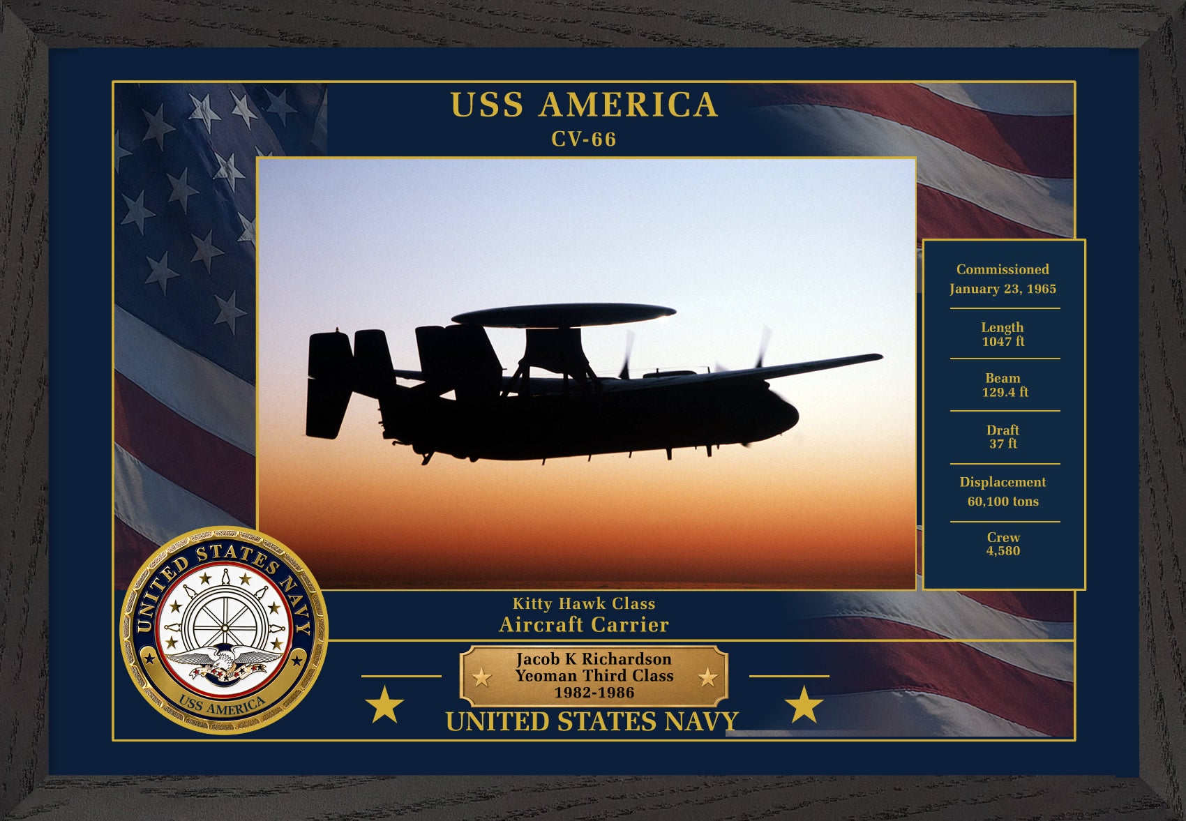 USS America CV-66 Framed Patriotic Photo