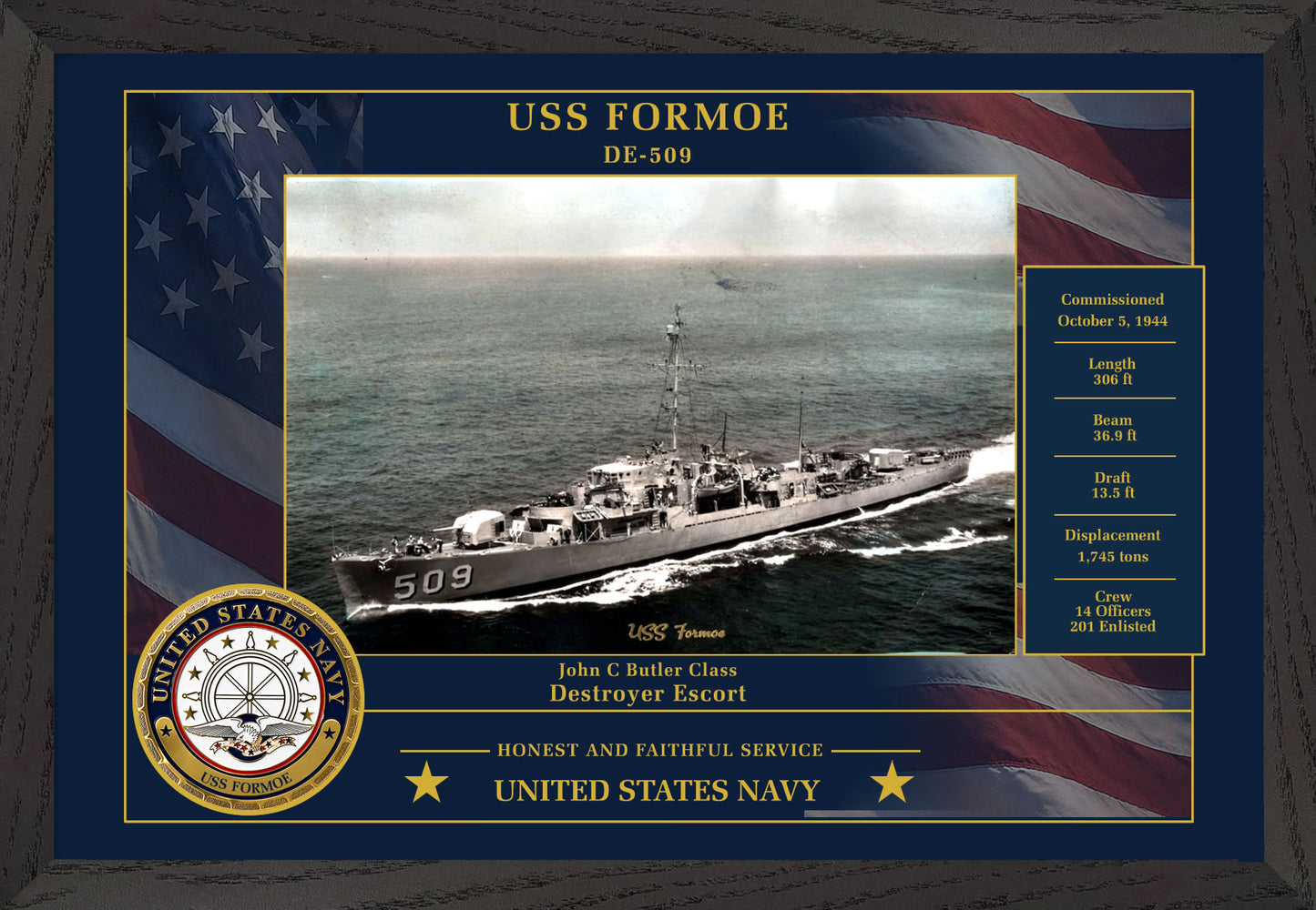 USS Formoe DE-509 Framed Patriotic Photo