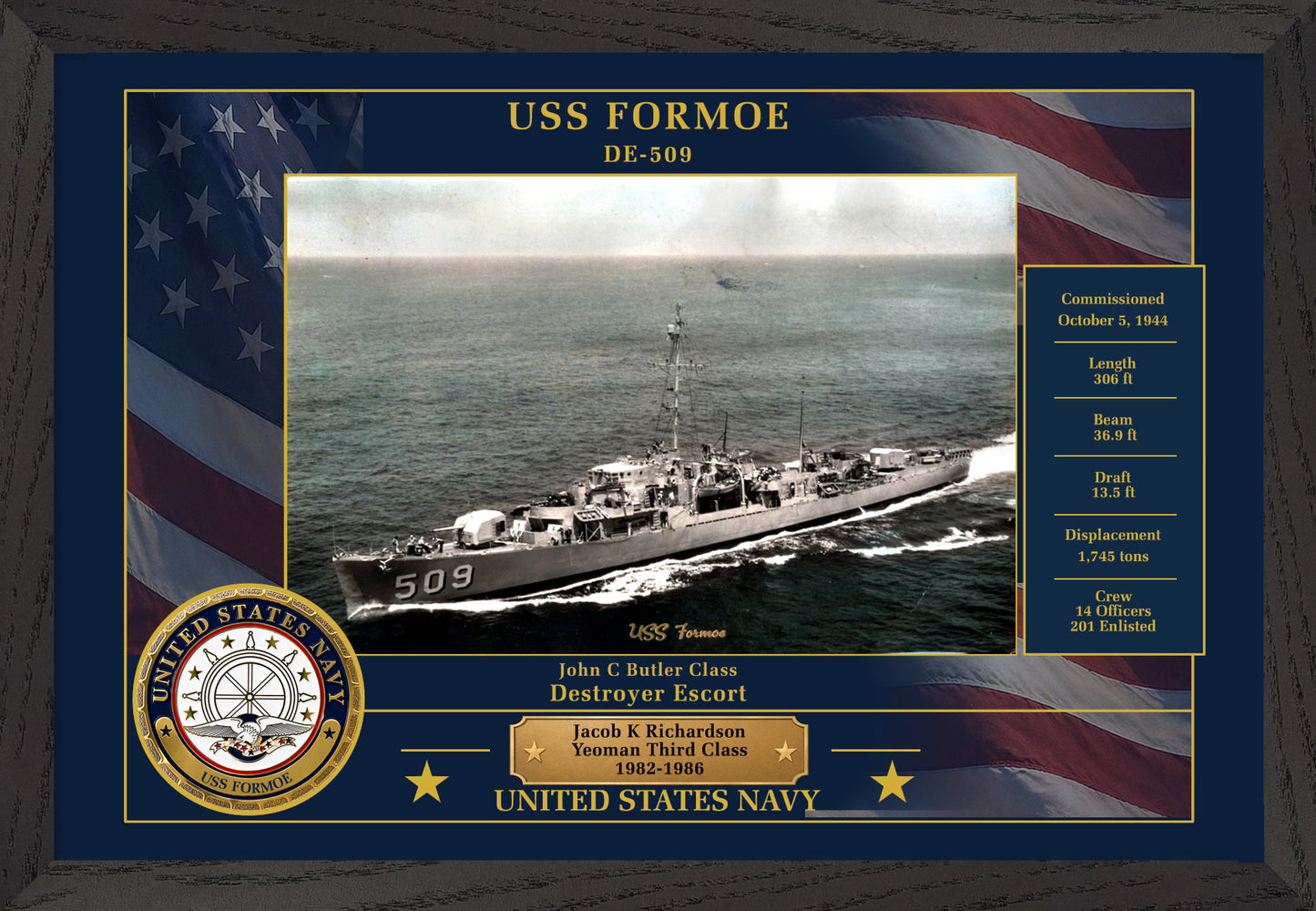 USS Formoe DE-509 Framed Patriotic Photo