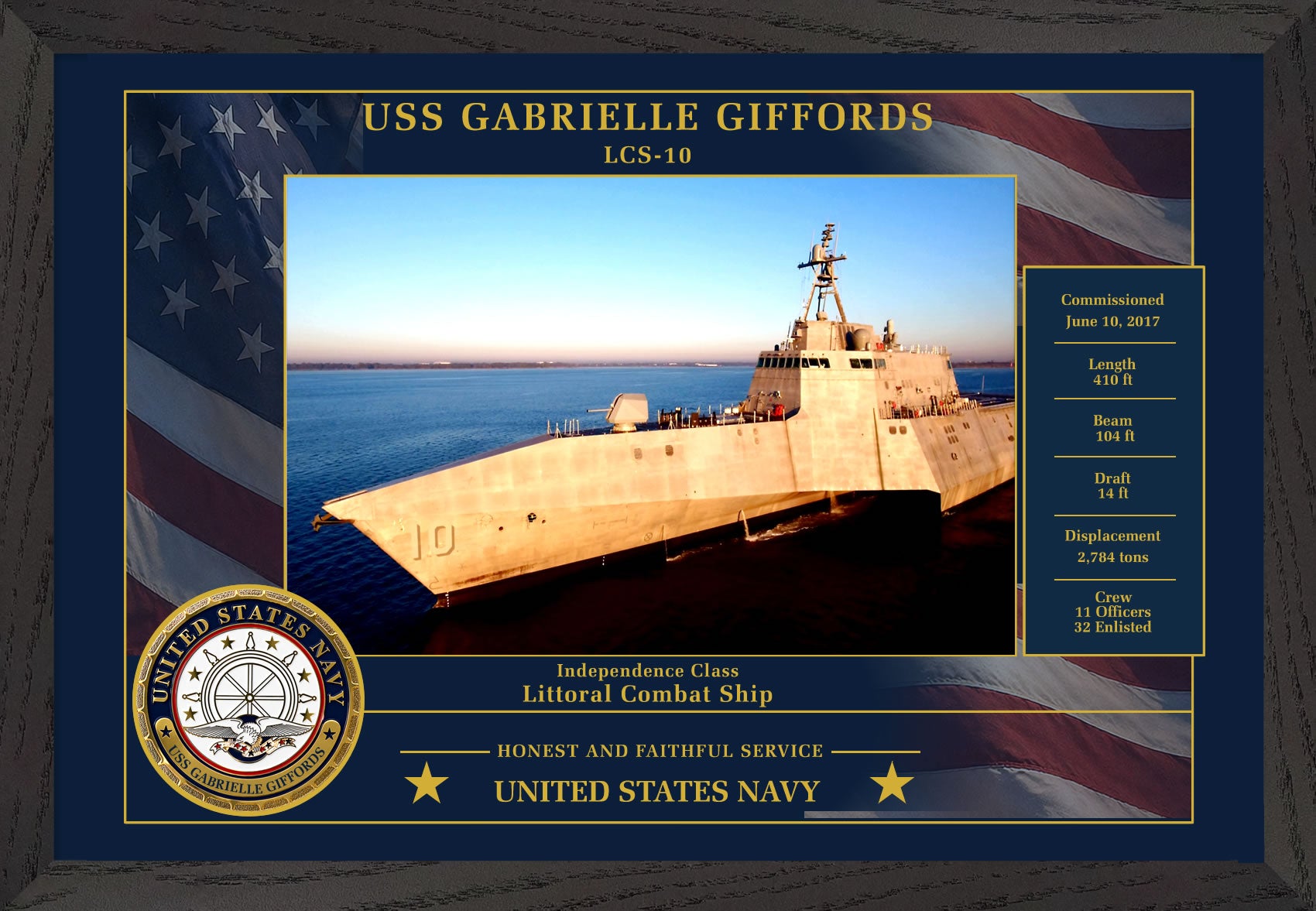 USS Gabrielle Giffords LCS-10 Framed Patriotic Photo