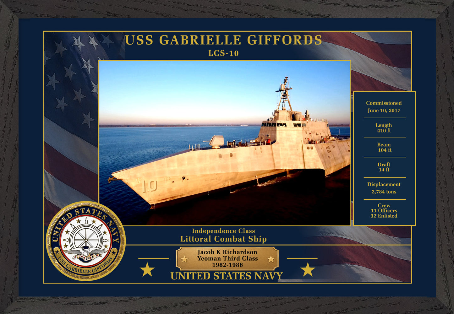 USS Gabrielle Giffords LCS-10 Framed Patriotic Photo