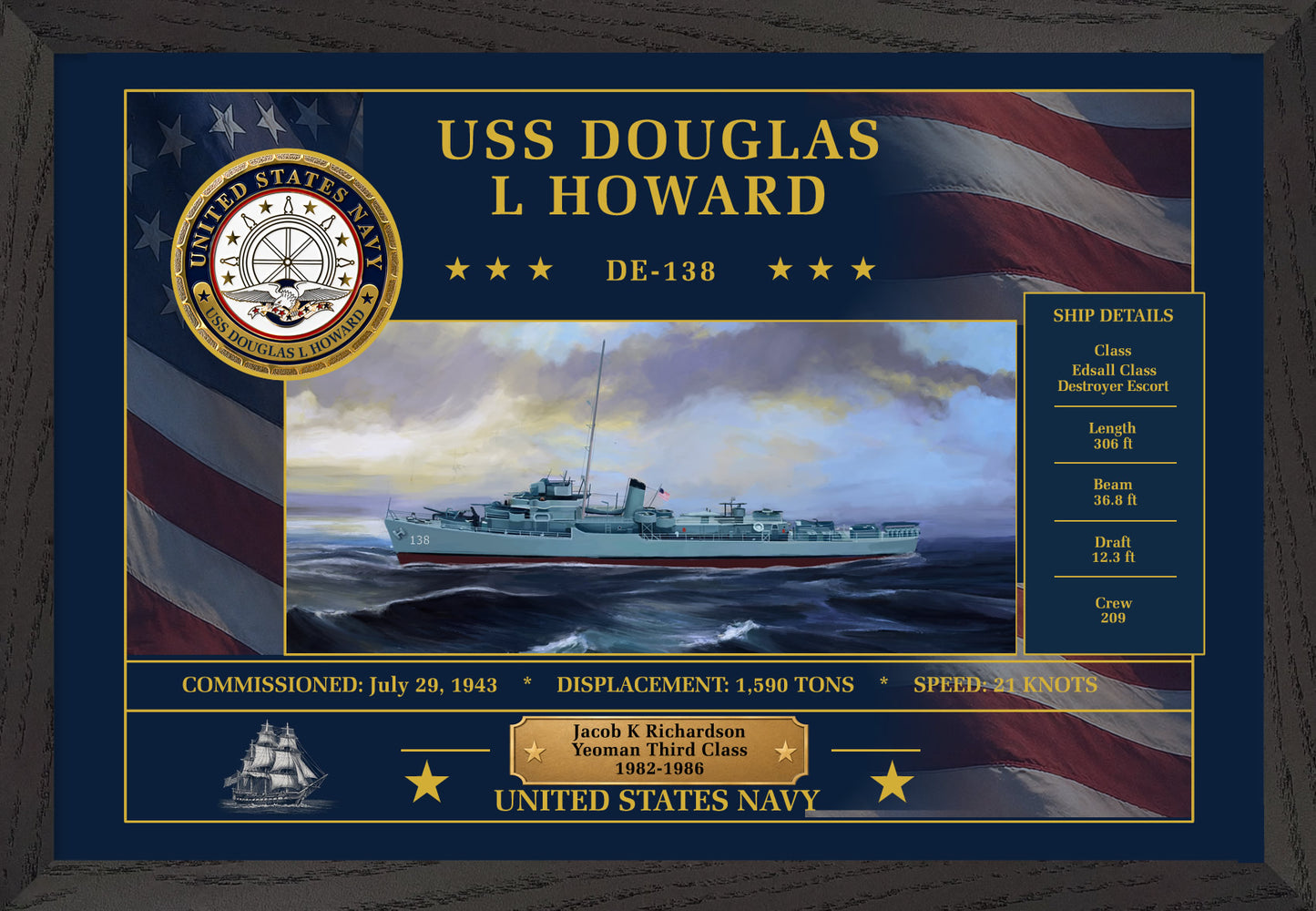 USS Douglas L Howard DE-138 Framed Patriotic Art