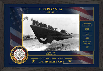USS Piranha SS-389 Framed Patriotic Photo