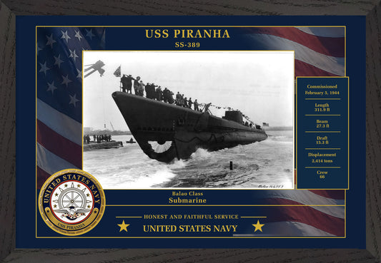 USS Piranha SS-389 Framed Patriotic Photo
