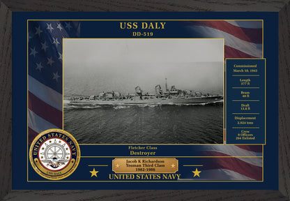 USS Daly DD-519 Framed Patriotic Photo