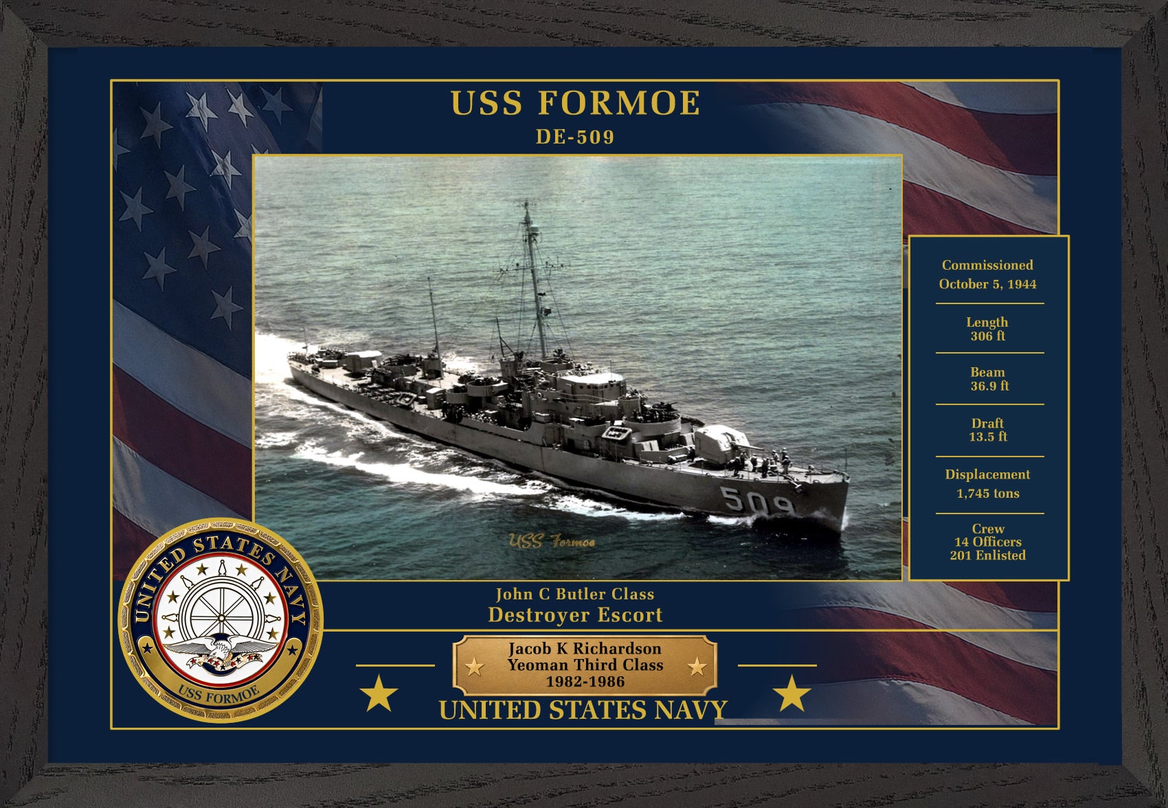 USS Formoe DE-509 Framed Patriotic Photo