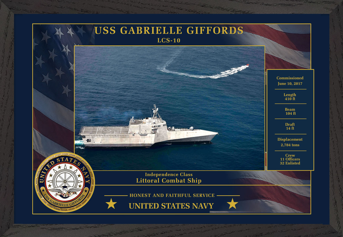 USS Gabrielle Giffords LCS-10 Framed Patriotic Photo
