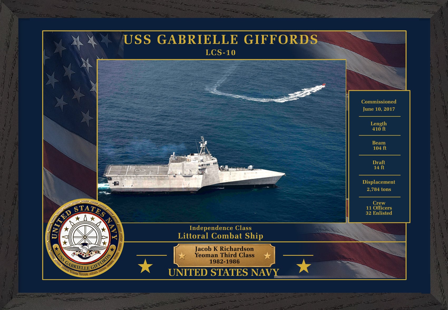USS Gabrielle Giffords LCS-10 Framed Patriotic Photo