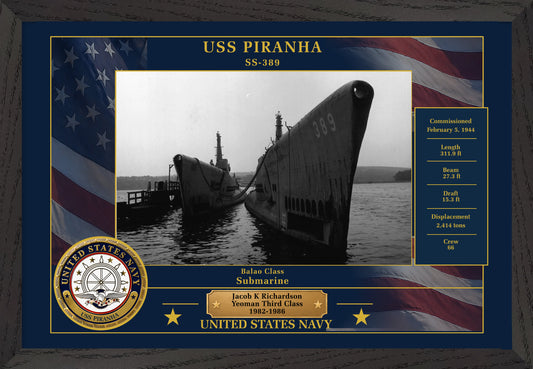 USS Piranha SS-389 Framed Patriotic Photo